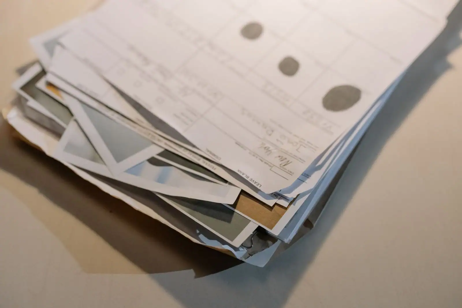 Enveloppes et documents empilés sur une table de travail à domicile